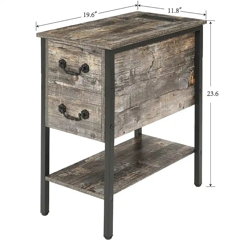 Set of 2 Nightstand with Charging Station, 2 USB Port & 2 Power Outlets, Tall End/Side Table with 2-Drawer and Storage Shelf
