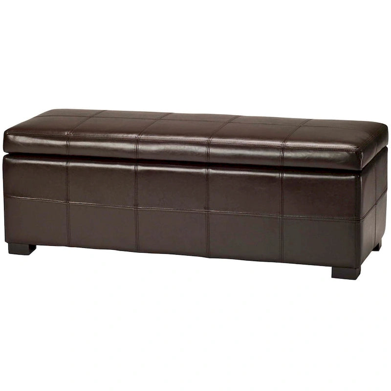 SAFAVIEH Kerrie Brown Bicast Leather/Wood Storage Bench - 46.9 x 18.3 x 16.7 - 47Wx18Dx17H