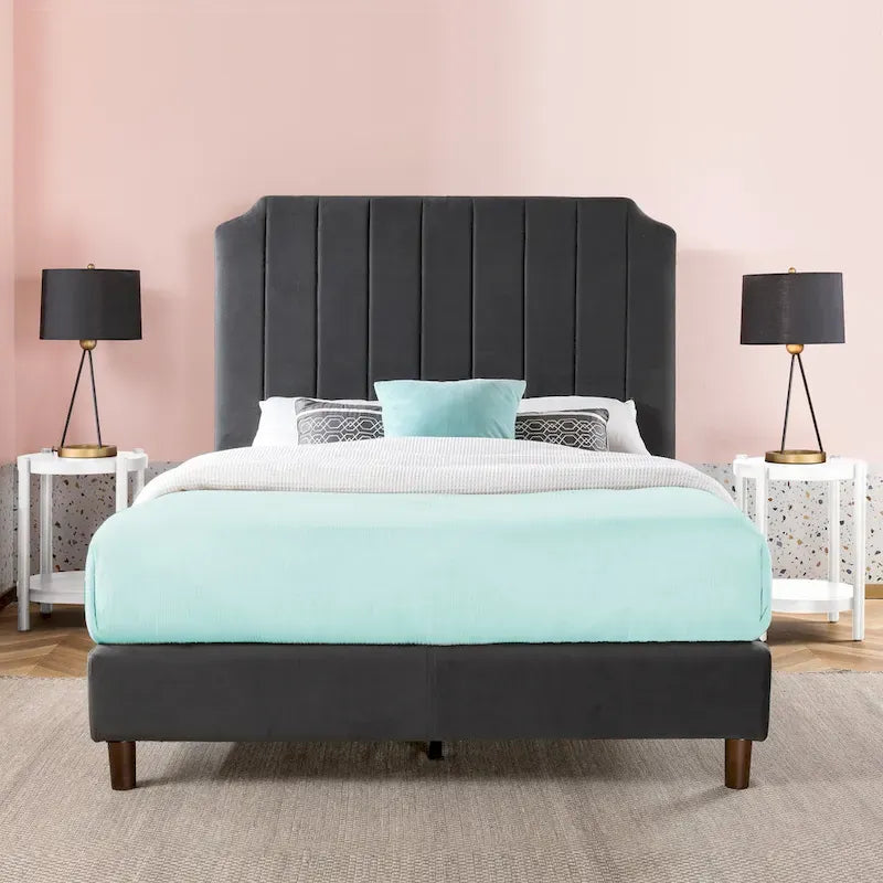 Priage by ZINUS slate black Upholstered Platform Bed Frame