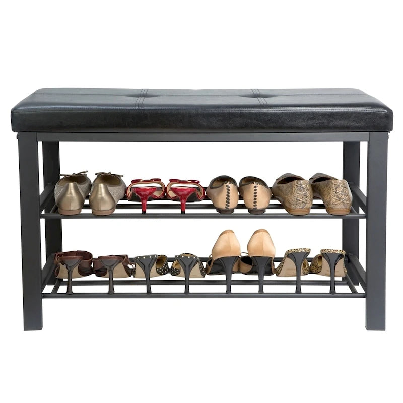 Simplify Entryway Bench with Shoe Storage in Black - 32x 12.6x 18