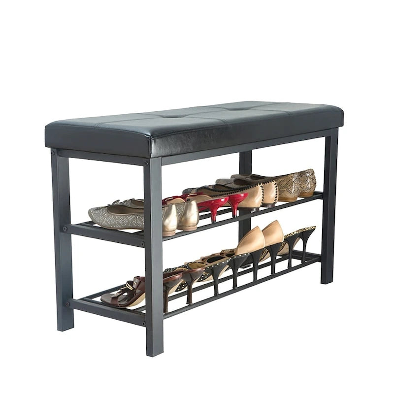 Simplify Entryway Bench with Shoe Storage in Black - 32x 12.6x 18