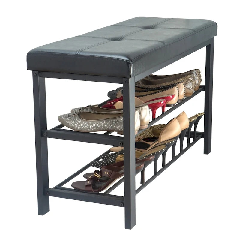 Simplify Entryway Bench with Shoe Storage in Black - 32x 12.6x 18