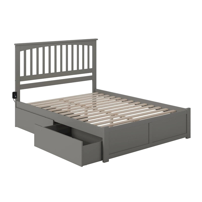 Mission King Platform Bed with 2 Drawers in Grey