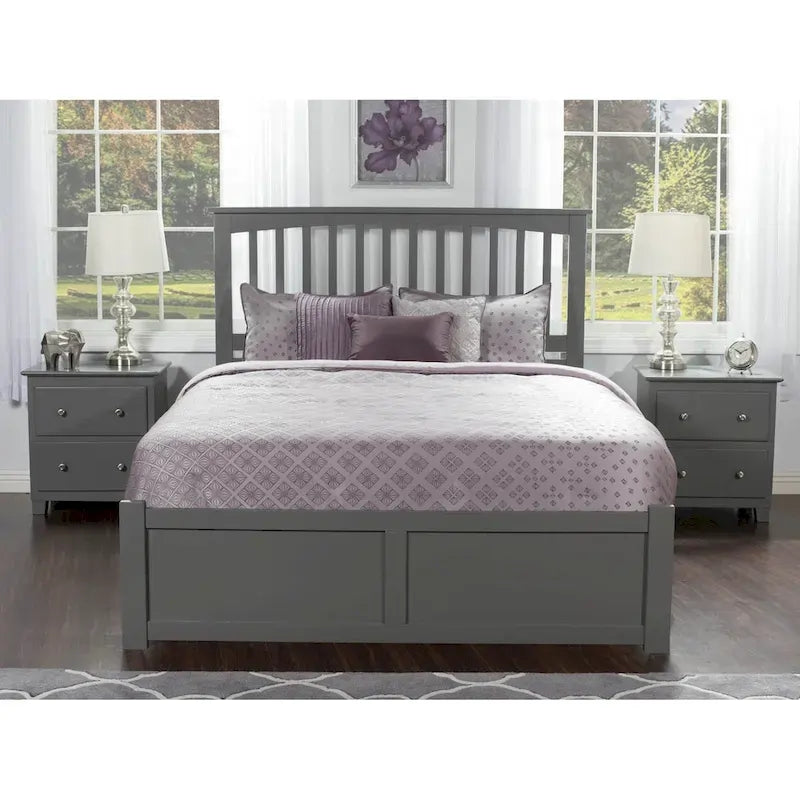 Mission King Platform Bed with 2 Drawers in Grey