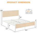Modern Rattan Platform Bed Frame with Headboard LED light