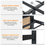 Modern Rattan Platform Bed Frame with Headboard LED light