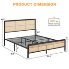 Modern Rattan Platform Bed Frame with Headboard LED light