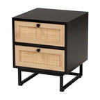 Baxton Studio Declan Mid-Century Modern Espresso Brown Finished Wood and Natural Rattan 2-Drawer End Table