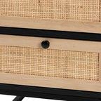 Baxton Studio Declan Mid-Century Modern Espresso Brown Finished Wood and Natural Rattan 2-Drawer End Table