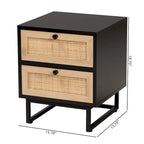 Baxton Studio Declan Mid-Century Modern Espresso Brown Finished Wood and Natural Rattan 2-Drawer End Table