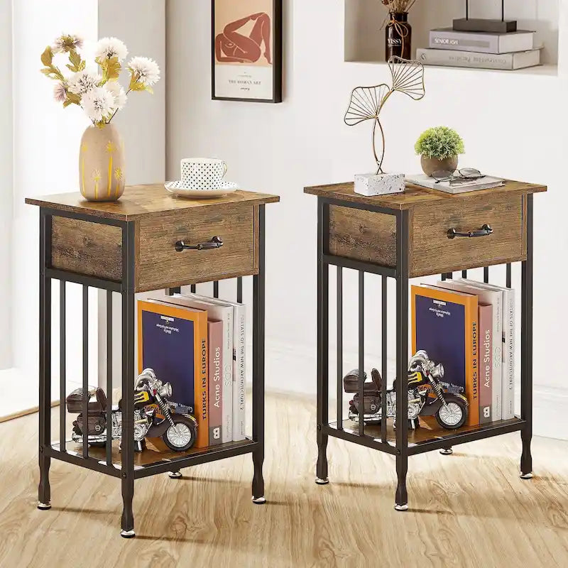VECELO Modern Nightstand Set of 2 with Drawer and Storage Shelf