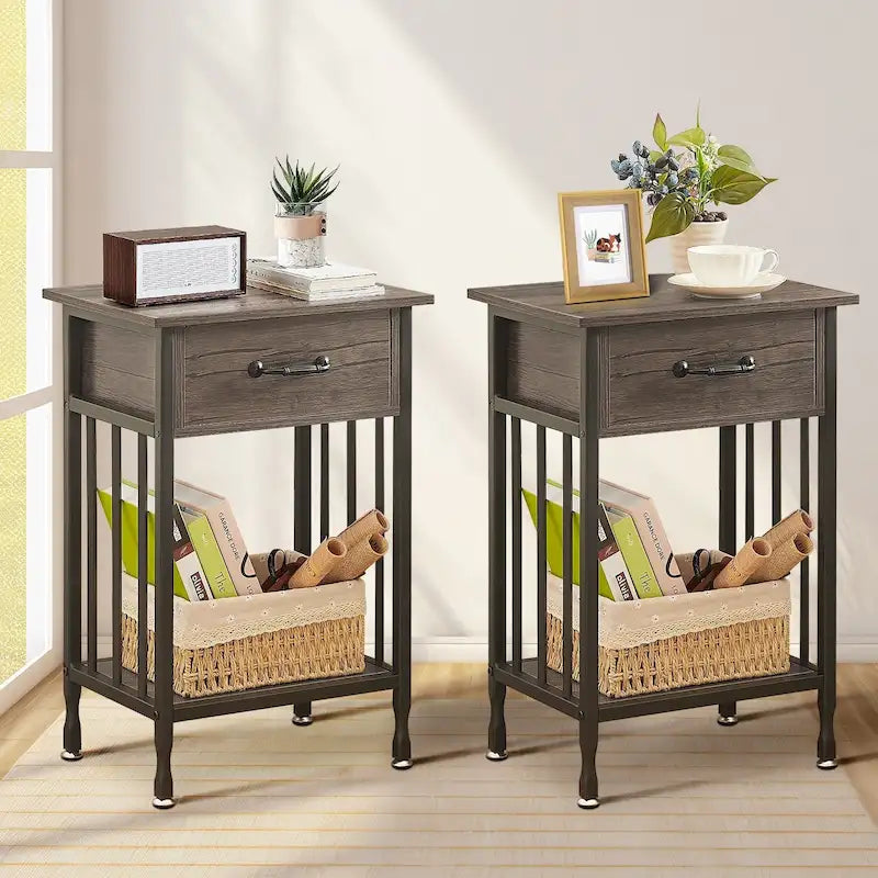 VECELO Modern Nightstand Set of 2 with Drawer and Storage Shelf
