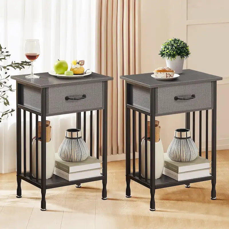 VECELO Modern Nightstand Set of 2 with Drawer and Storage Shelf