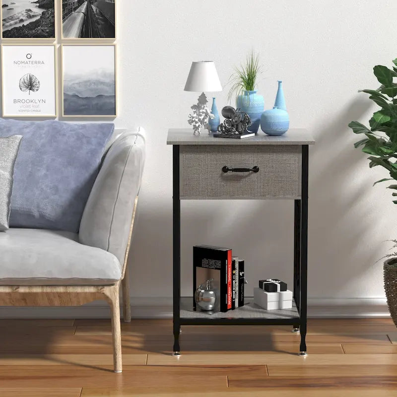 VECELO Modern Nightstand Set of 2 with Drawer and Storage Shelf