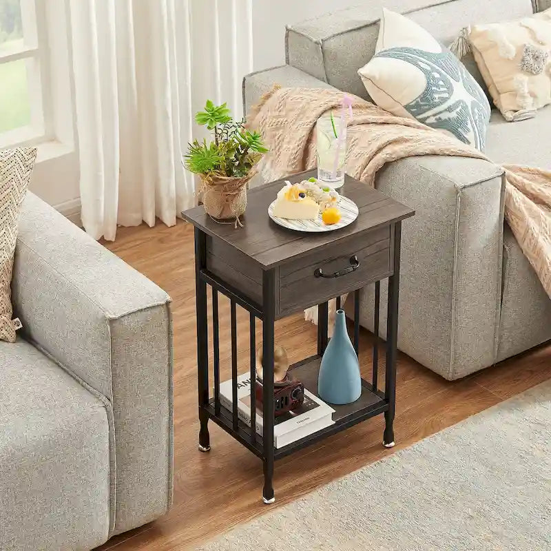 VECELO Modern Nightstand Set of 2 with Drawer and Storage Shelf