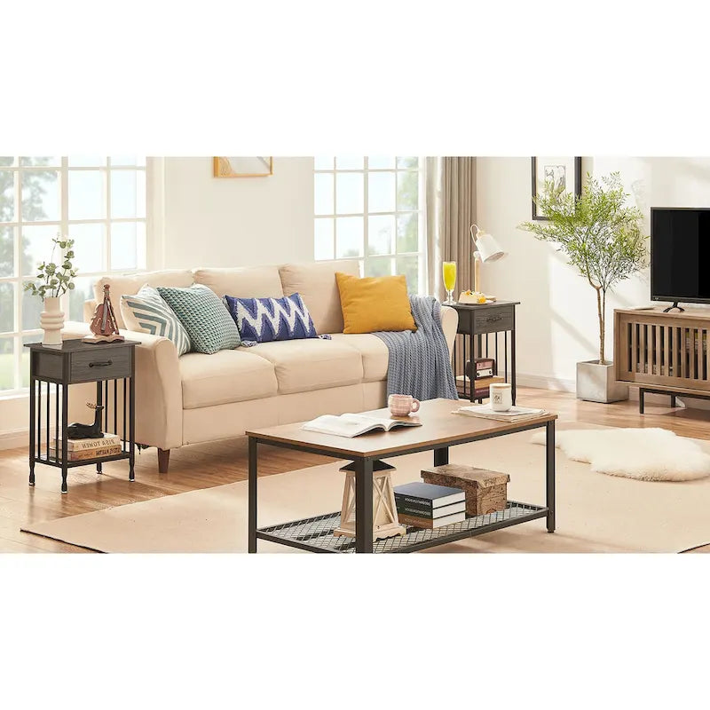 VECELO Modern Nightstand Set of 2 with Drawer and Storage Shelf