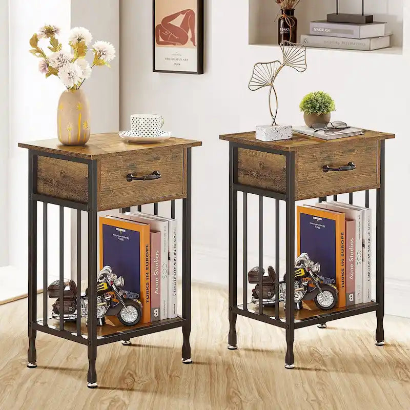 VECELO Modern Nightstand Set of 2 with Drawer and Storage Shelf
