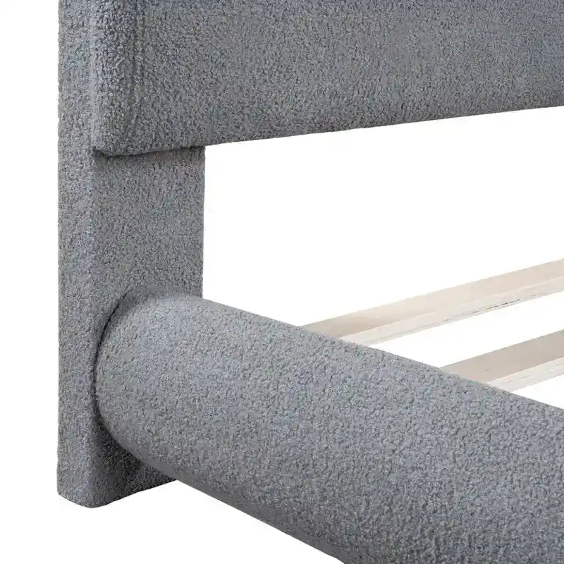 Teddy Fleece Queen Size Upholstered Platform Bed with Thick Fabric