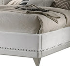 Dini California King Bed, Crystal Button Tufting, White Velvet Upholstery