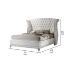Dini California King Bed, Crystal Button Tufting, White Velvet Upholstery