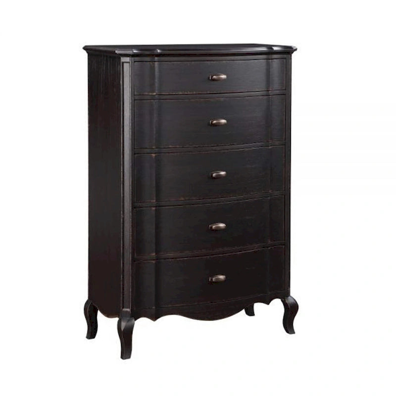 Cherry 38 Inch Tall Dresser Chest, 5 Drawer, Cabriole Legs Black Rubberwood
