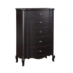 Cherry 38 Inch Tall Dresser Chest, 5 Drawer, Cabriole Legs Black Rubberwood
