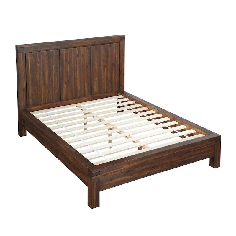 Gael Low Profile California King Bed, Rustic Aesthetic, Brown Acacia Wood