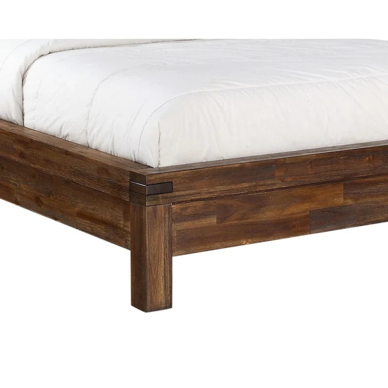 Gael Low Profile California King Bed, Rustic Aesthetic, Brown Acacia Wood