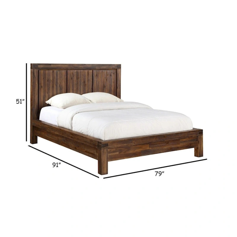 Gael Low Profile California King Bed, Rustic Aesthetic, Brown Acacia Wood