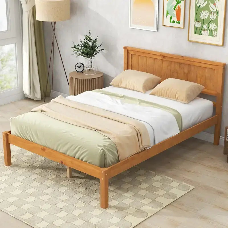 Platform Bed Frame with Headboard, Wood Slat Support, No Box Spring Needed