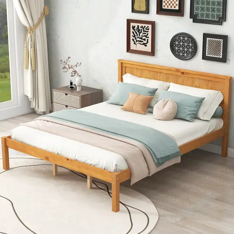 Platform Bed Frame with Headboard, Wood Slat Support, No Box Spring Needed