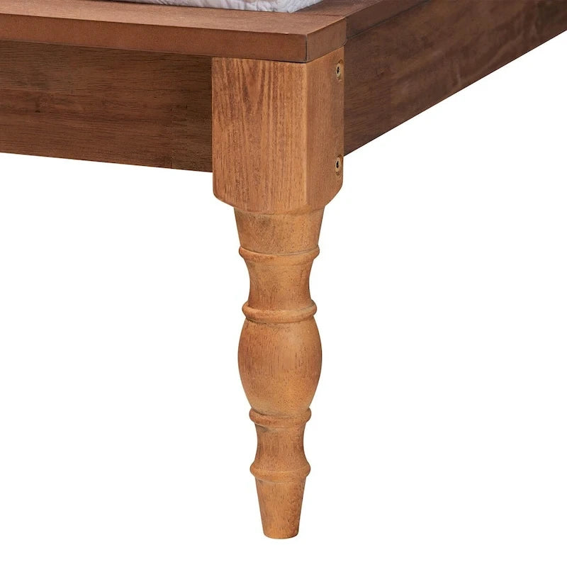 Eliseo Mid-Century Modern Dark Grey Fabric and Walnut Brown Finished Wood Platform Bed