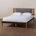 Eliseo Mid-Century Modern Dark Grey Fabric and Walnut Brown Finished Wood Platform Bed