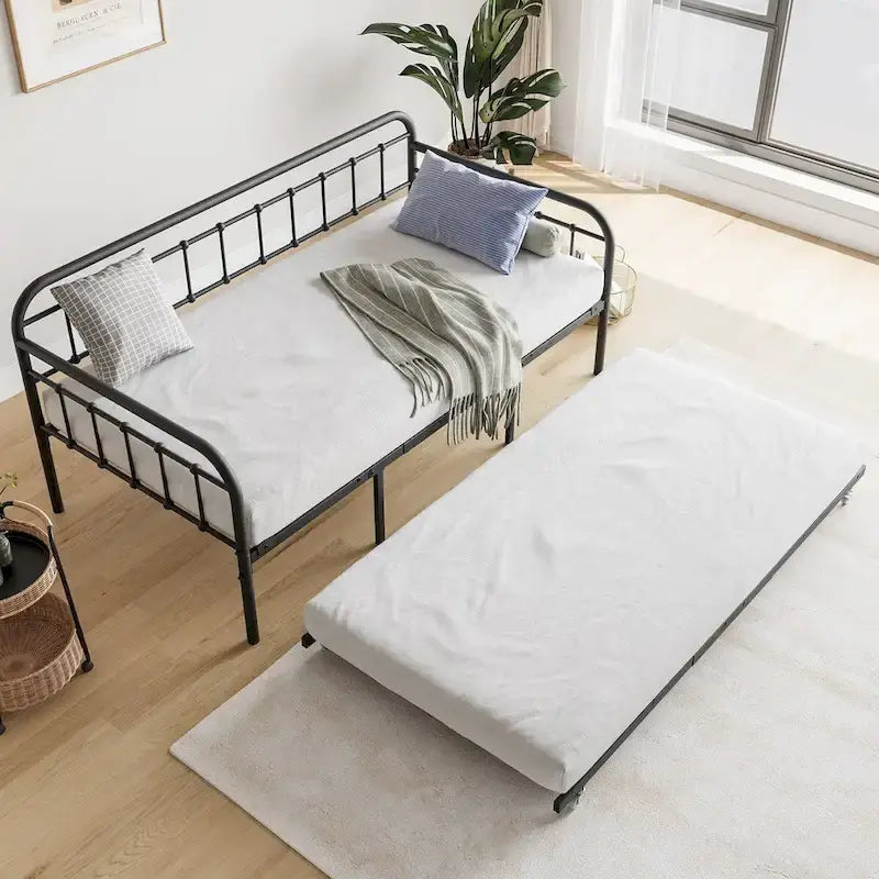 Twin Size Metal Daybed Frame with Trundle