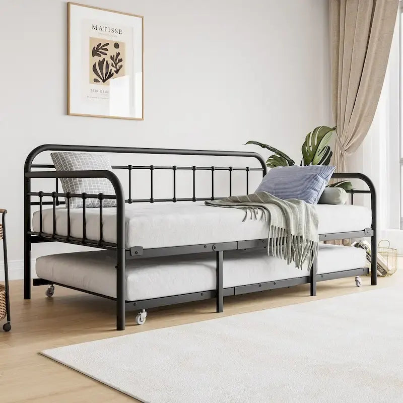 Twin Size Metal Daybed Frame with Trundle