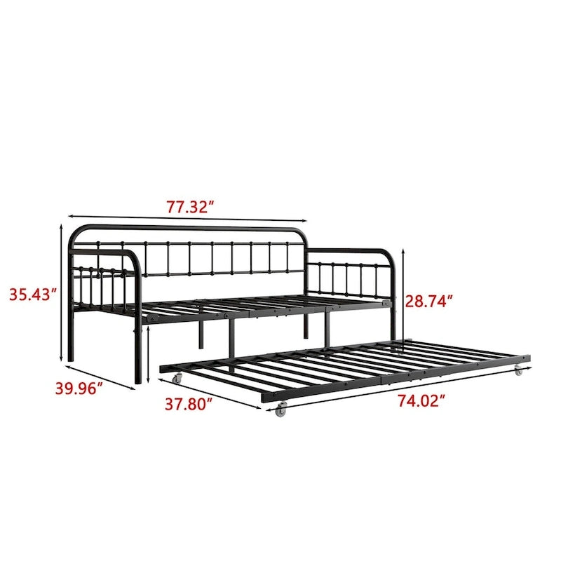 Twin Size Metal Daybed Frame with Trundle