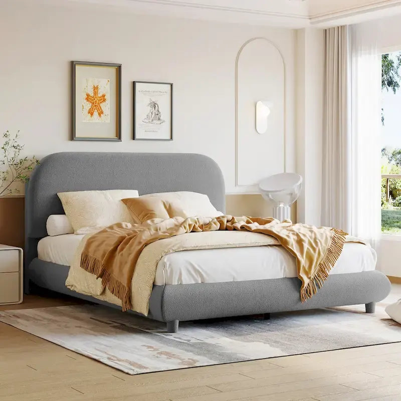 Full Size Upholstered Platform Bed with Thick Fabric