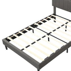 Modern Bed Frame with Charging Station and Storage Upholstered Linen Headboard, No Box Spring Needed, Platform Bed Frame