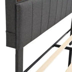 Modern Bed Frame with Charging Station and Storage Upholstered Linen Headboard, No Box Spring Needed, Platform Bed Frame
