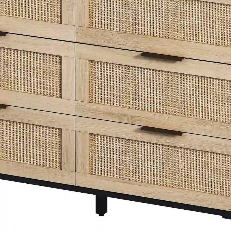 43.316-Drawers Rattan Storage Cabinet Rattan Drawer,for Bedroom,Living Room,Black