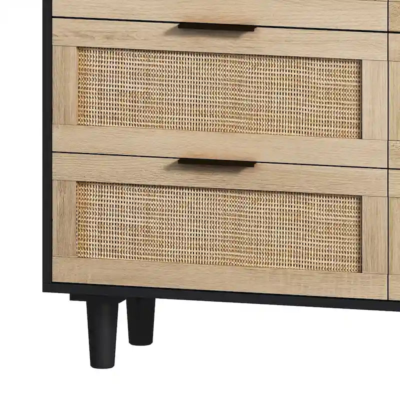 43.316-Drawers Rattan Storage Cabinet Rattan Drawer,for Bedroom,Living Room,Black