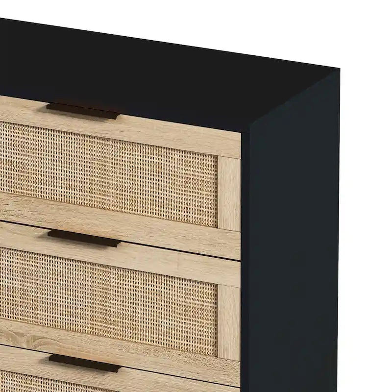 43.316-Drawers Rattan Storage Cabinet Rattan Drawer,for Bedroom,Living Room,Black