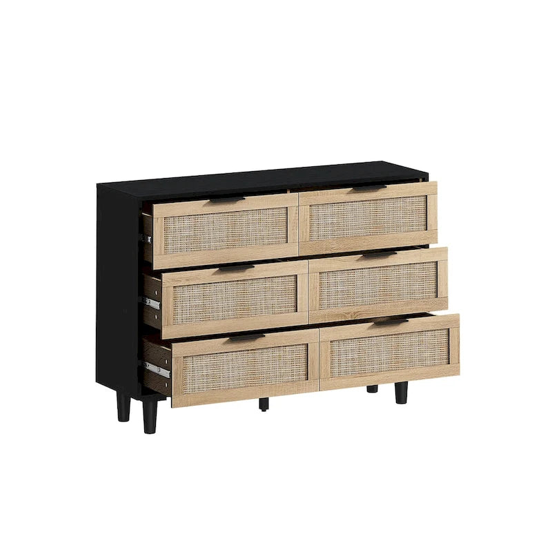 43.316-Drawers Rattan Storage Cabinet Rattan Drawer,for Bedroom,Living Room,Black