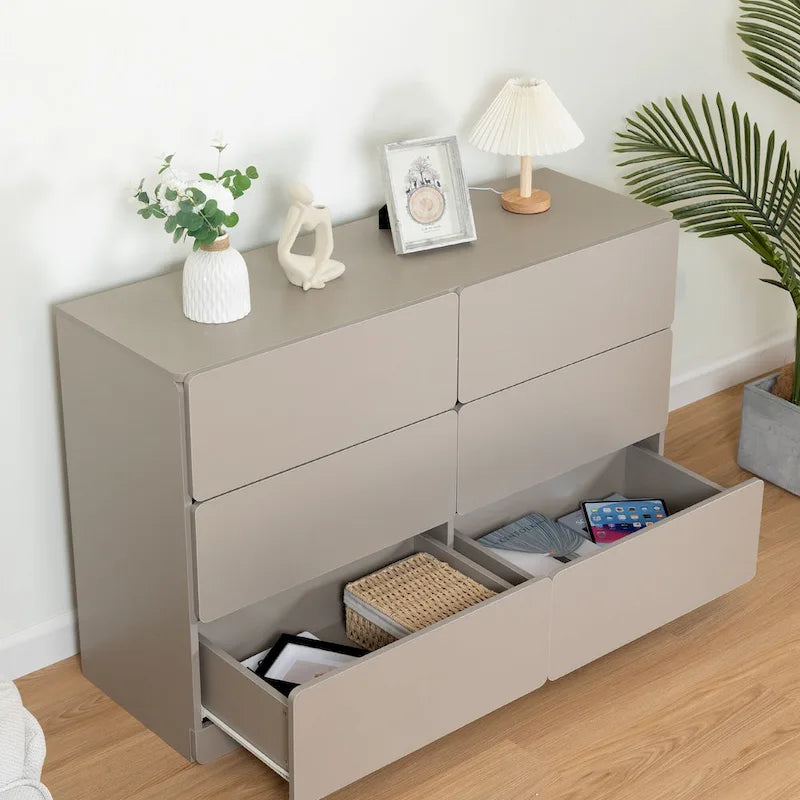 6-Drawer 47 in. W Dresser Chest of Drawers,Buffet Server Console Table Storge Cabinets,Accent Storage Cabinets No Handle