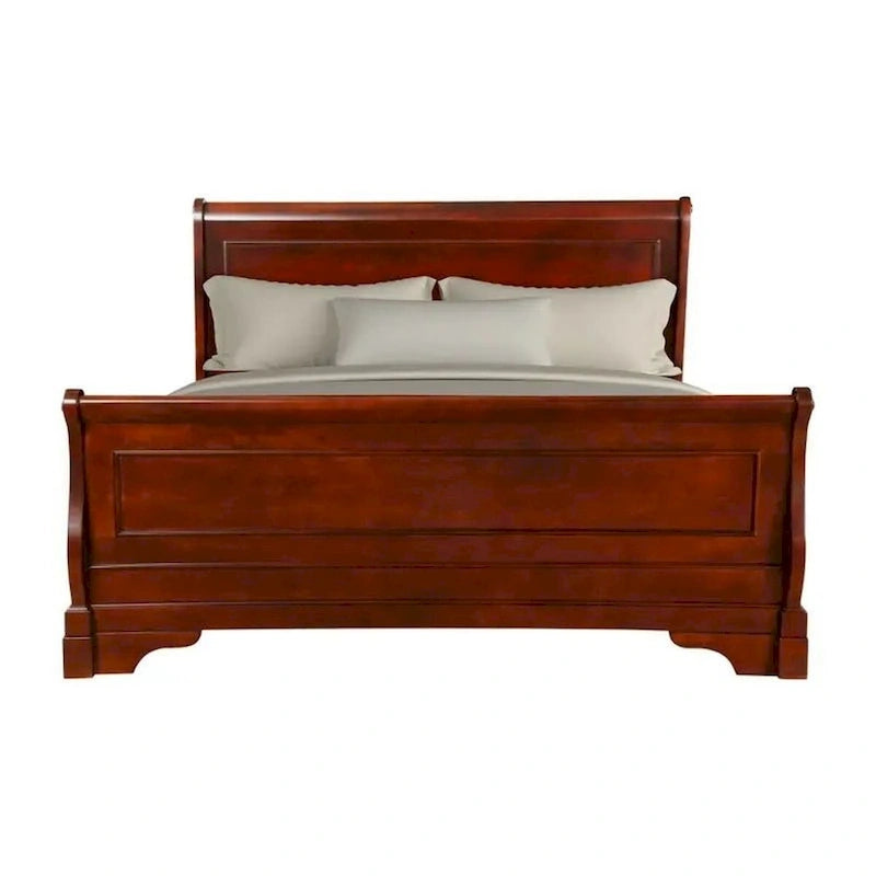 Verl Queen Size Bed, Classic Sleigh Panel Design, Rich Brown Poplar Wood