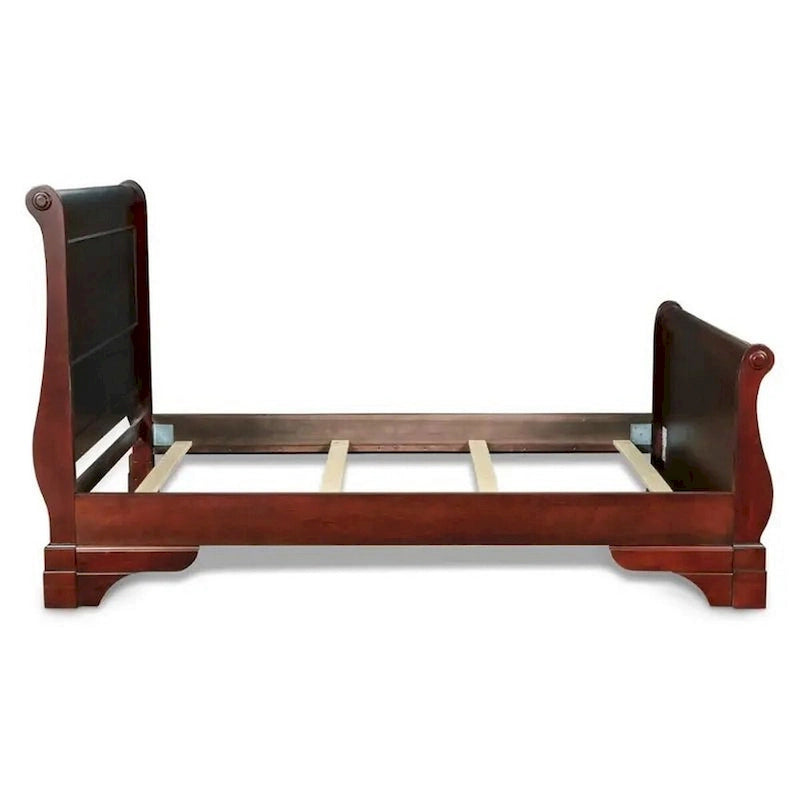 Verl Queen Size Bed, Classic Sleigh Panel Design, Rich Brown Poplar Wood