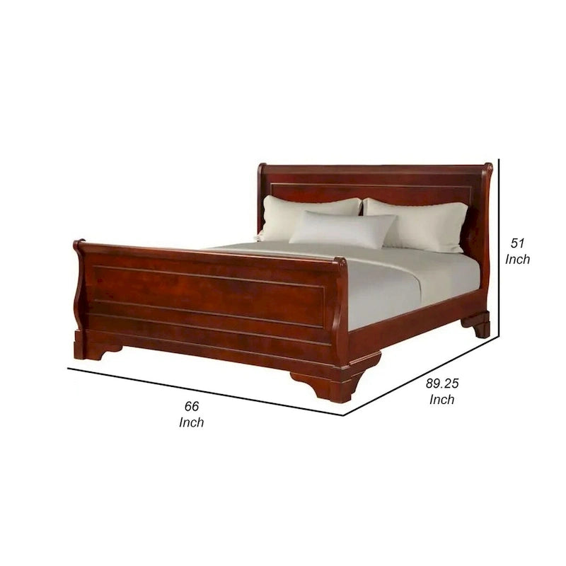Verl Queen Size Bed, Classic Sleigh Panel Design, Rich Brown Poplar Wood