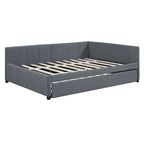 Full Size Upholstered Daybed with Trundle Sofa Bed Frame No Box Spring Needed