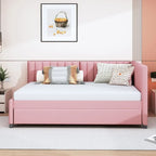 Full Size Upholstered Daybed with Trundle Sofa Bed Frame No Box Spring Needed