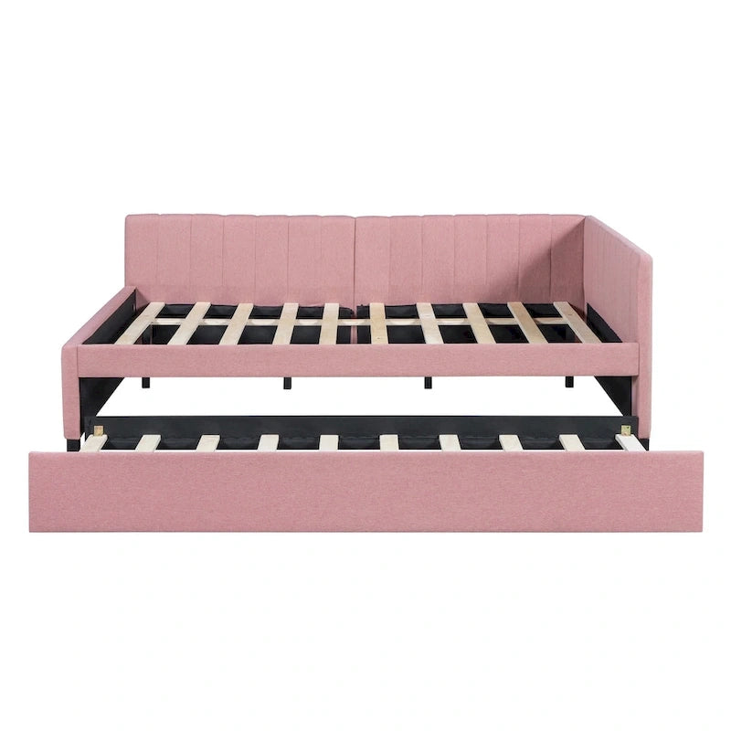 Full Size Upholstered Daybed with Trundle Sofa Bed Frame No Box Spring Needed